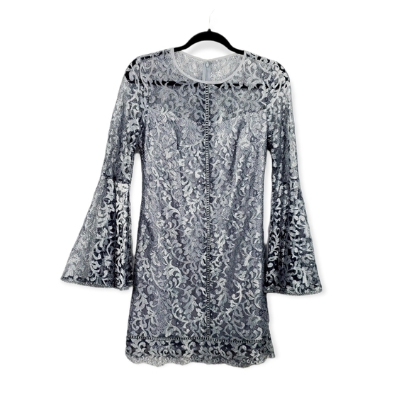 White House Black Market Metallic Lace Bell-Sleeve Shift Dress size 2 - Picture 4 of 12